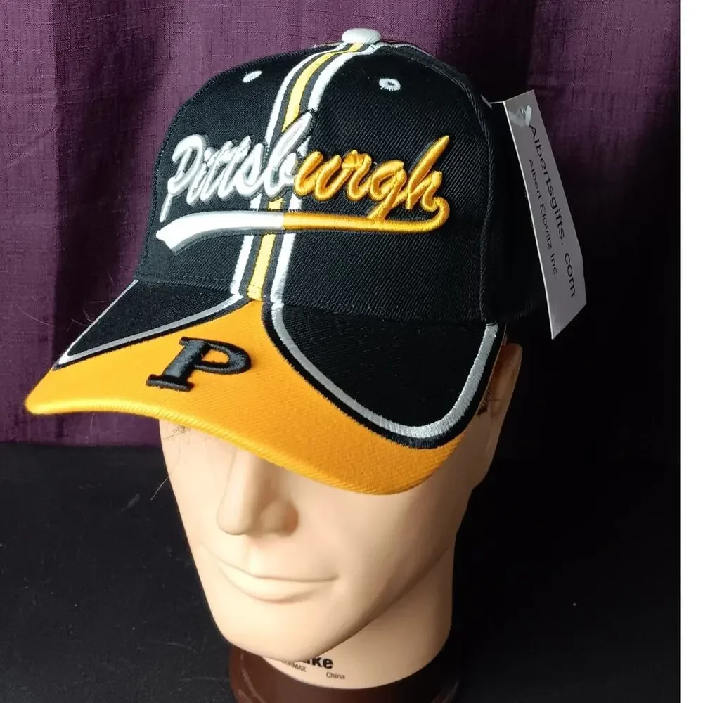 Pittsburgh Colors‎ Adjustable Ball Cap Mens Black & Yellow Spell Out Embroidered